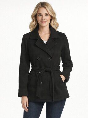 Maralyn & Me Pea Coat Jacket. XL- Black with Quilted lining. Cotton Blend